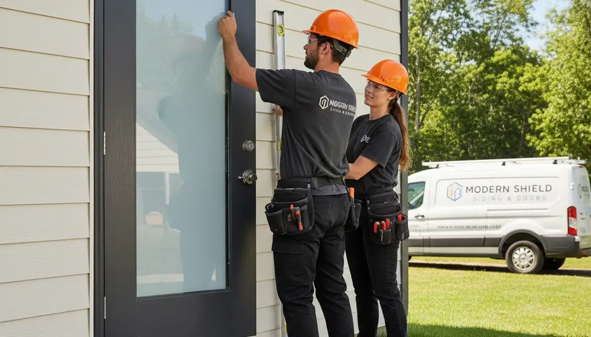 Professional door installation with vinyl siding in Columbus, OH by Next Level Exteriors
