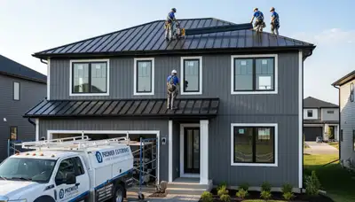 Metal roofing installation on home exterior in Columbus, OH by Next Level Exteriors professionals