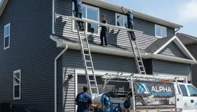 Seamless aluminum gutters installation on vinyl siding home in Columbus, OH by Next Level Exteriors