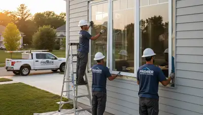 Vinyl siding and window installation on home exterior in Columbus, OH by Next Level Exteriors
